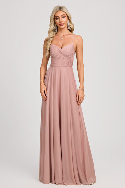 Robe Pastel Rose Col V Longueur Maxi