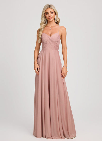 Robe Pastel Rose Col V Longueur Maxi