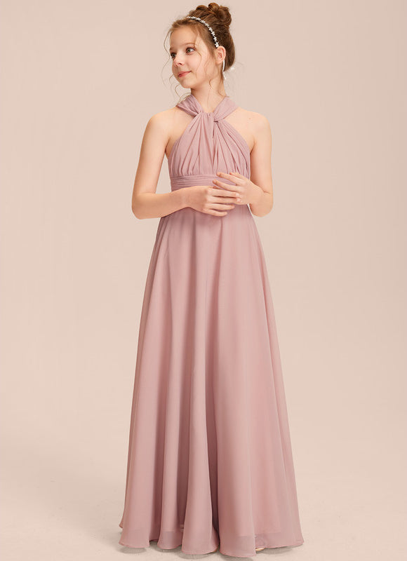 Robe Pastel Rose Décolleté Asymétrique Junior - gallery 3