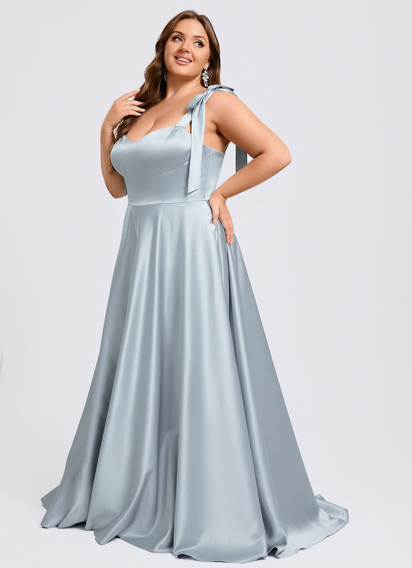 Robe Pastel Bleu Clair Col Cœur Satin - gallery 8