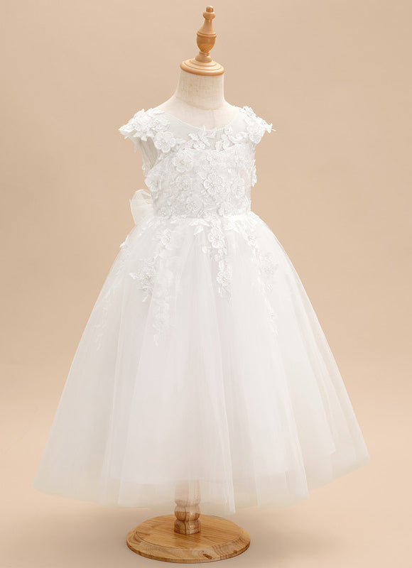 Robe Pastel Blanche En Tulle Fille Mariage - gallery 1