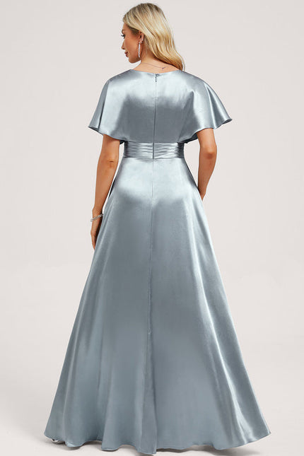 Robe Pastel Verte Satin Longueur Ras Du Sol - gallery 4