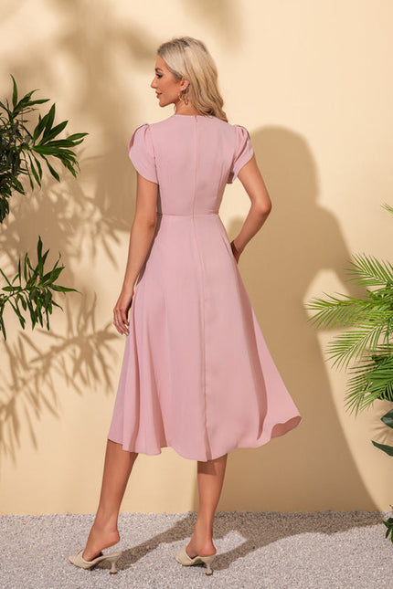 Robe Pastel Rose Col Rond Trapèze - gallery 4