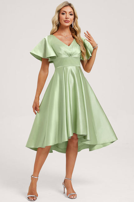 Robe Pastel Verte Satin Col V Asymétrique - gallery 2