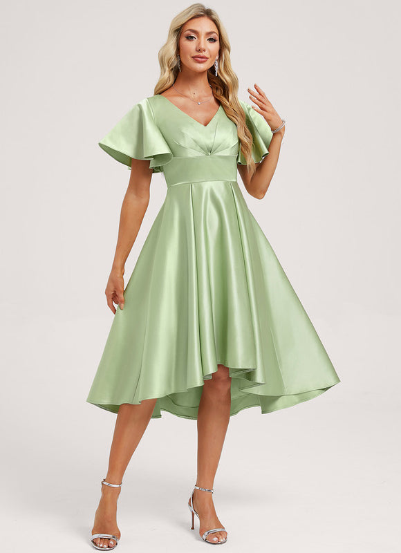 Robe Pastel Verte Satin Col V Asymétrique - gallery 2