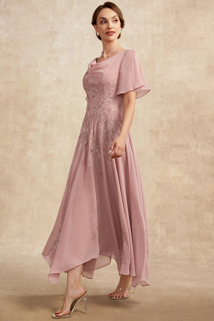 Robe Pastel Rose Dentelle Élégante Pour Mariage - gallery 2