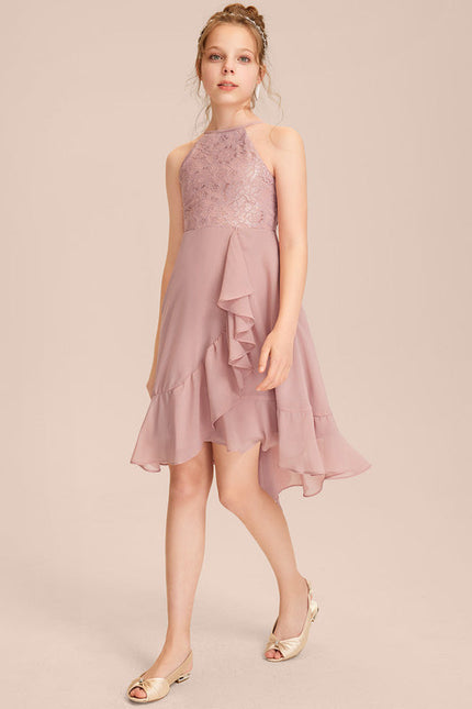 Robe Pastel Rose Trapèze Asymétrique Volants - gallery 3