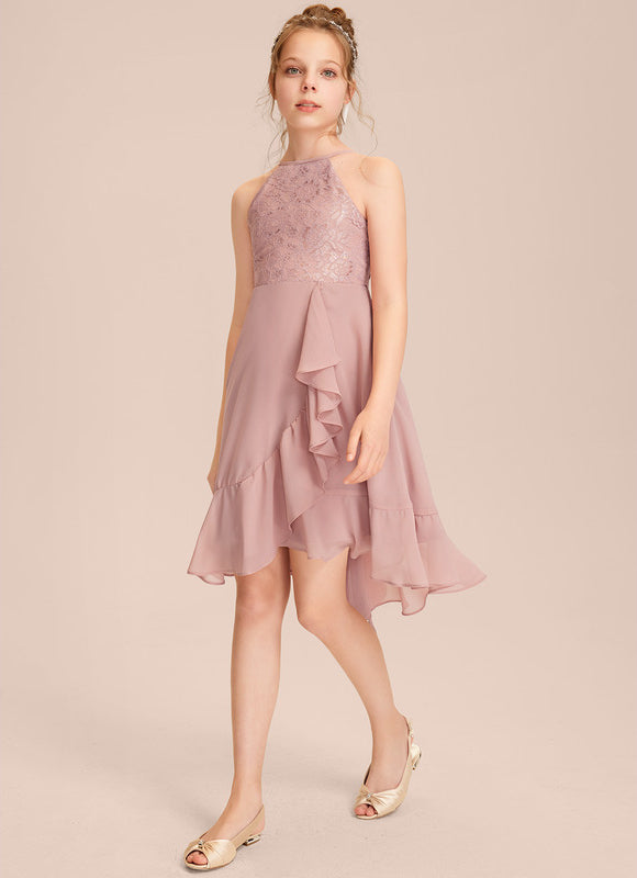 Robe Pastel Rose Trapèze Asymétrique Volants - gallery 3