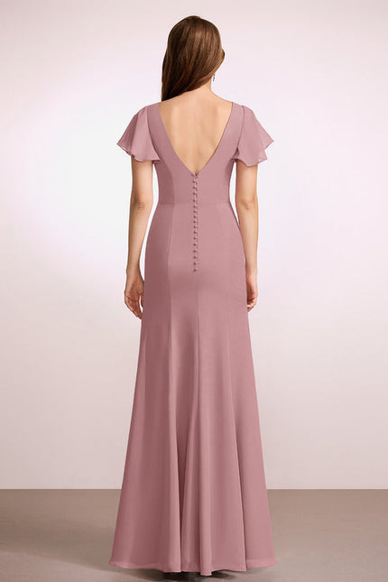 Robe Pastel Rose Demoiselle D'Honneur Longue - gallery 1