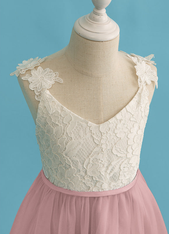 Robe Pastel Blanche Col V Dentelle Tulle - gallery 4