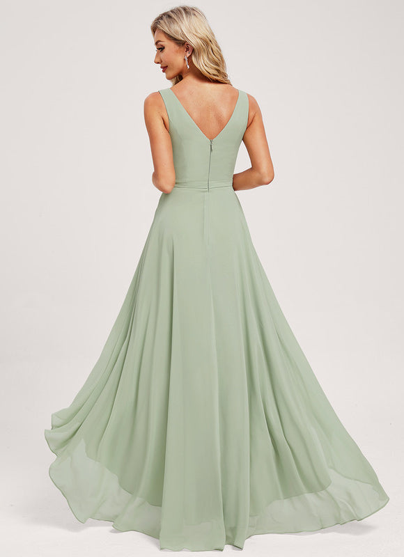 Robe Pastel Verte Col V Asymétrique - gallery 4