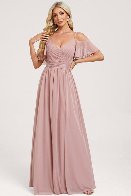 Robe Pastel Rose Décolleté Épaules Volants - gallery 2