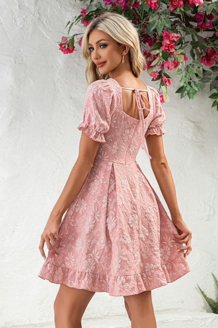 Robe Pastel Rose Fleurs À Volants - gallery 3