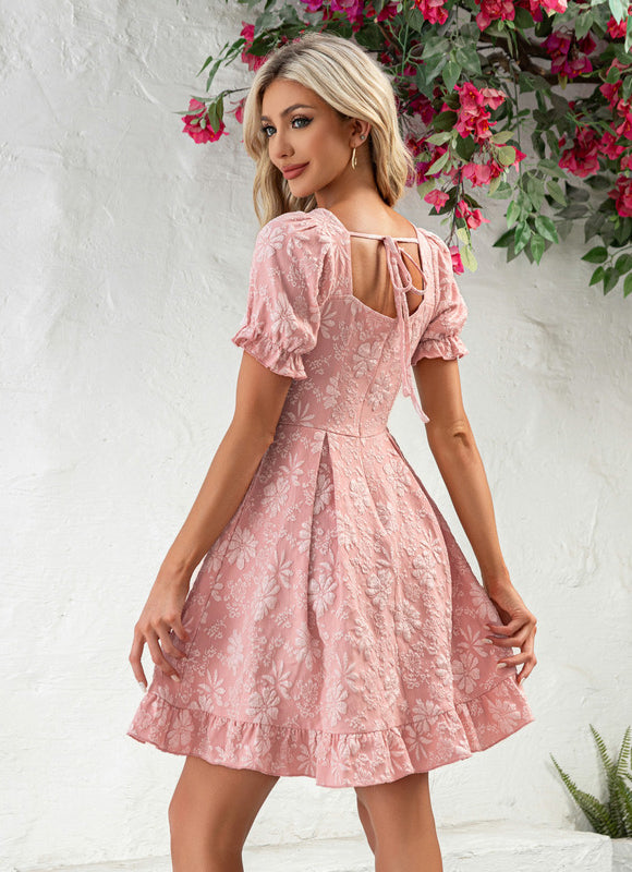 Robe Pastel Rose Fleurs À Volants - gallery 3