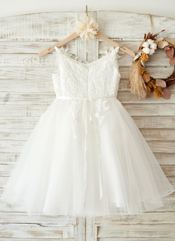 Robe Pastel Blanche Col V Dentelle Tulle - gallery 6