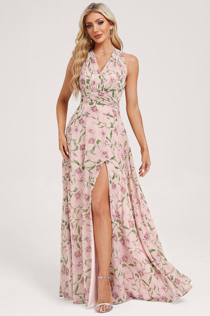Robe Pastel Rose Trapèze Décolleté Col V - gallery 2