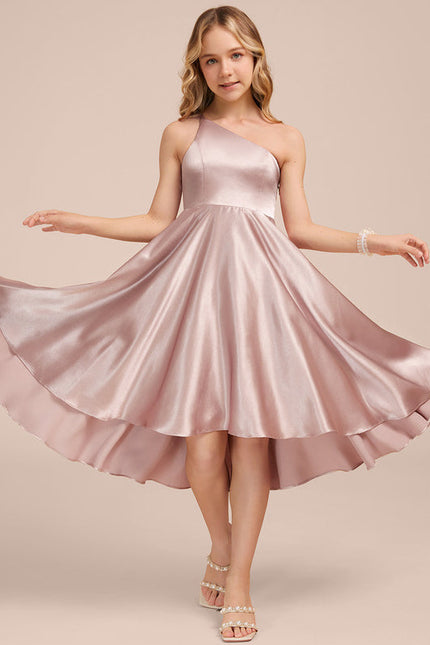 Robe Pastel Rose Décolleté Asymétrique Satin - gallery 4