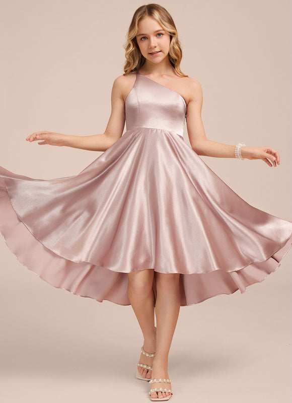 Robe Pastel Rose Décolleté Asymétrique Satin - gallery 4