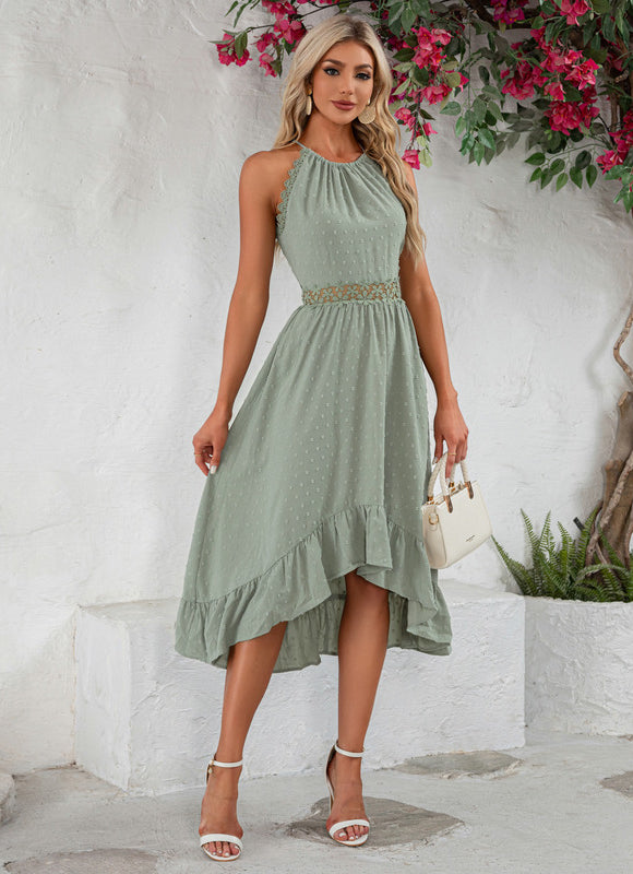 Robe Pastel Verte À Volants Midi - gallery 4