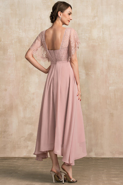 Robe Pastel Rose Col V Dentelle Élégante - gallery 5