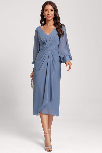Robe Pastel Bleu Col V Longueur Mollet - gallery 4