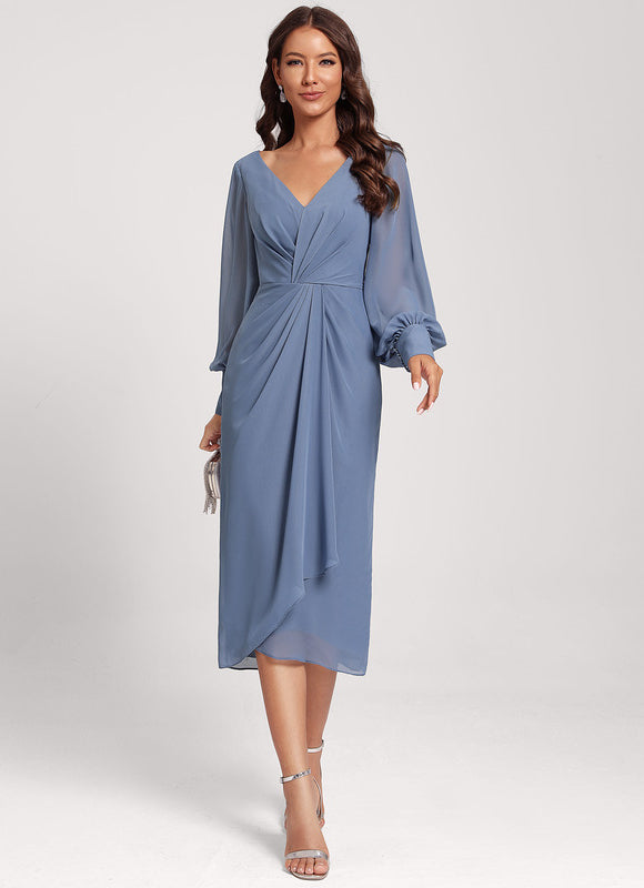 Robe Pastel Bleu Col V Longueur Mollet - gallery 4