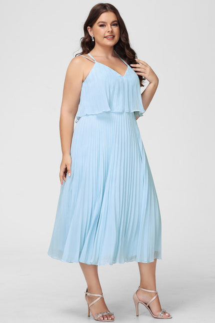 Robe Pastel Bleu Col V Plissée Mollet - gallery 7