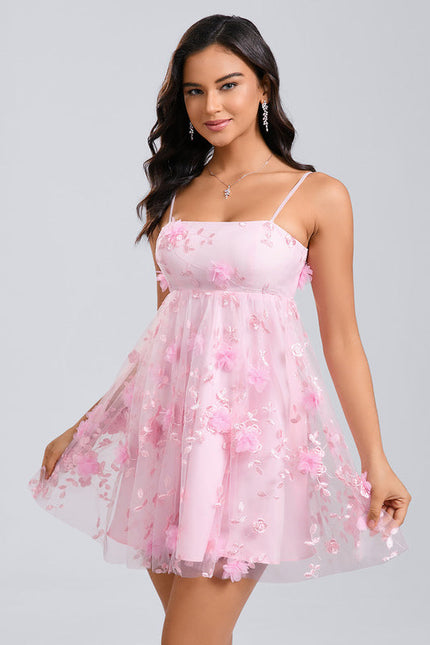 Robe Pastel Rose Mini Dentelle Fleurs - gallery 1