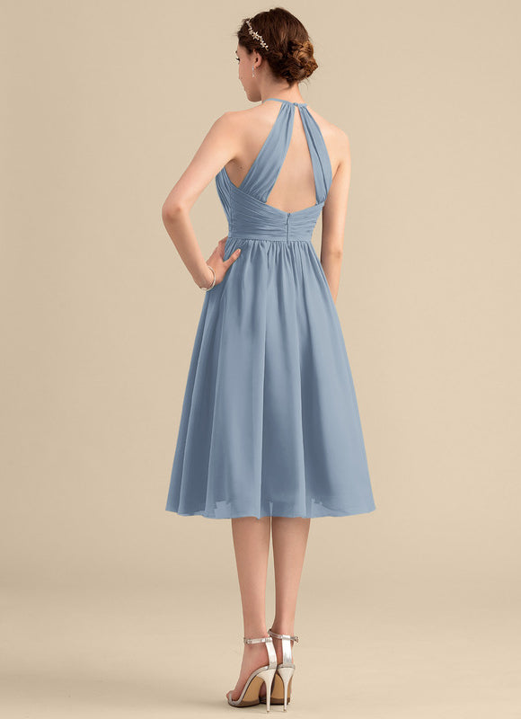 Robe Pastel Bleu Trapèze À Volants - gallery 1