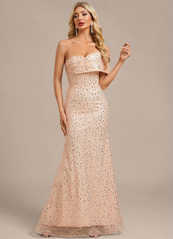 Robe Pastel Rose Pailletée Sirène Élégante - gallery 5