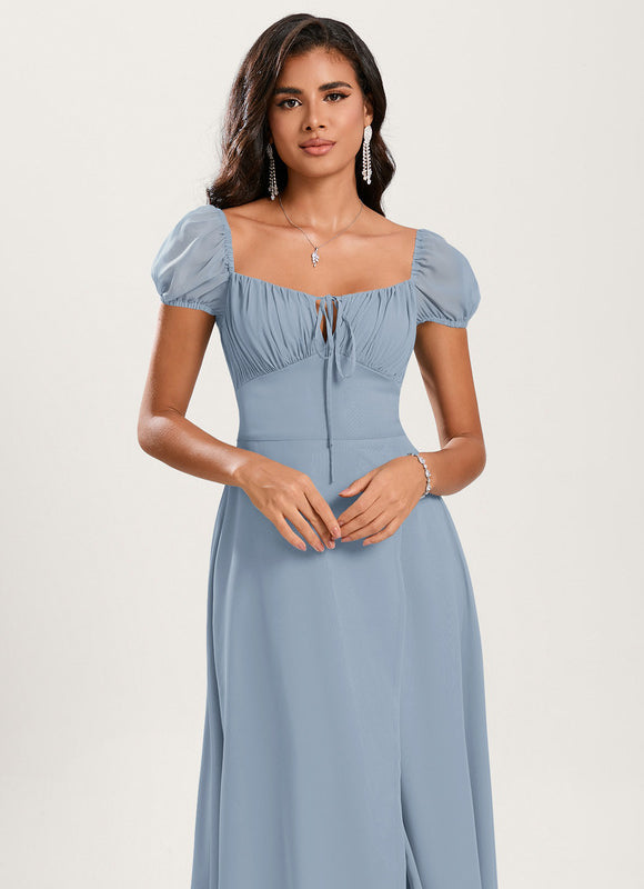 Robe Pastel Bleu Trapèze Col Carré - gallery 4