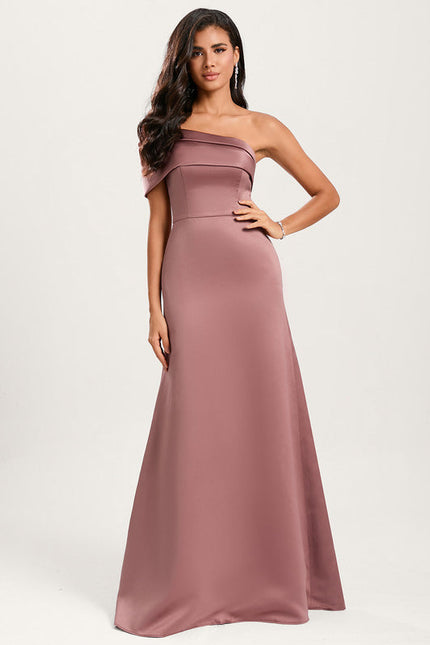 Robe Pastel Rose Satin Longueur Ras Du Sol - gallery 2