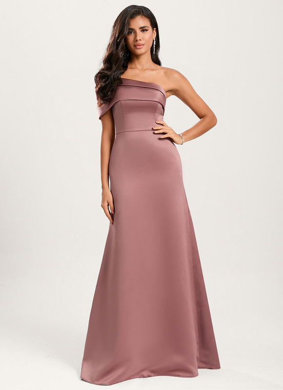 Robe Pastel Rose Satin Longueur Ras Du Sol - gallery 2