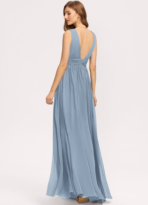 Robe Pastel Bleu Col V Longue - gallery 2