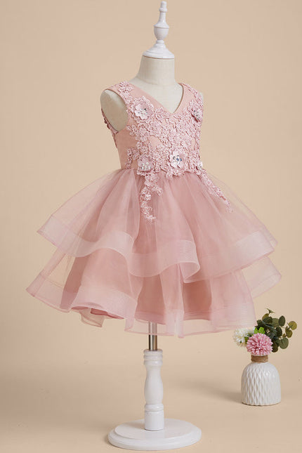 Robe Pastel Rose En Tulle Avec Dentelle - gallery 8