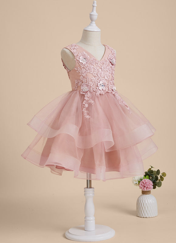 Robe Pastel Rose En Tulle Avec Dentelle - gallery 8