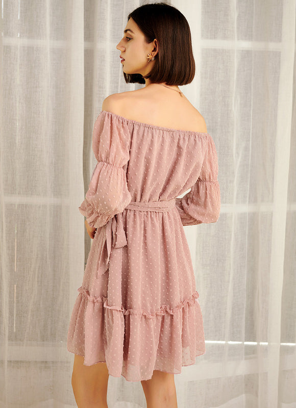 Robe Pastel Rose Épaule Dénudée Mini - gallery 1