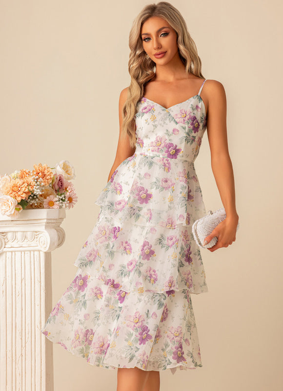 Robe Pastel Fleuri Trapèze Longueur Mollet - gallery 6
