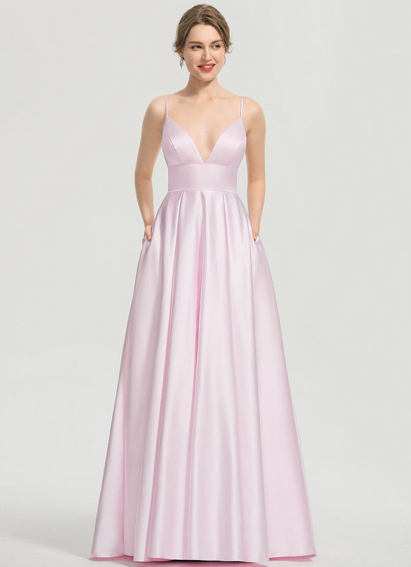 Robe Pastel Bleue Satin Trapèze Col V