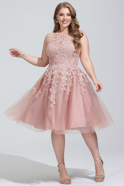 Robe Pastel Rose Trapèze Col Rond - gallery 5