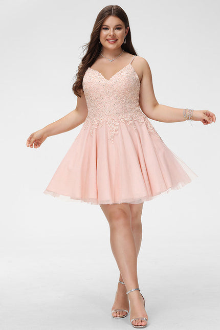 Robe Pastel Rose Trapèze Col V Tulle - gallery 5