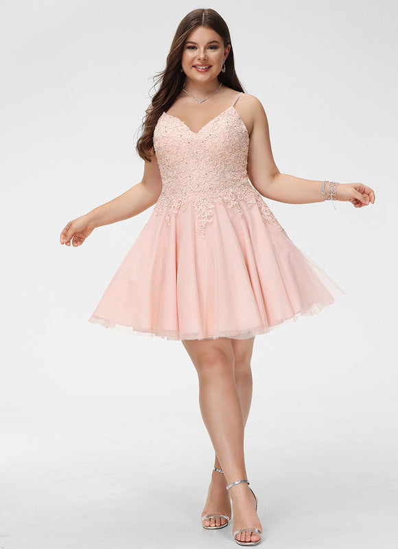 Robe Pastel Rose Trapèze Col V Tulle - gallery 5
