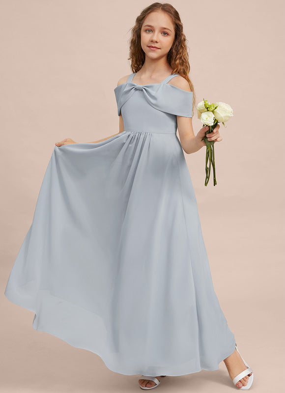 Robe Pastel Bleu Décolleté Épaules Ras Du Sol - gallery 1