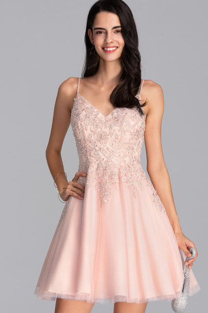 Robe Pastel Rose Trapèze Col V Tulle