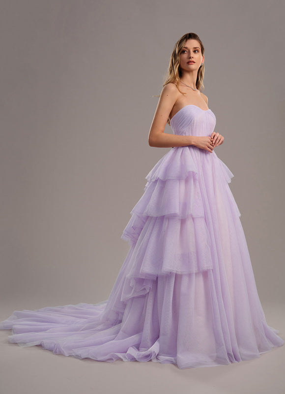 Robe Pastel Lilas Col Cœur Tulle Élégante - gallery 2