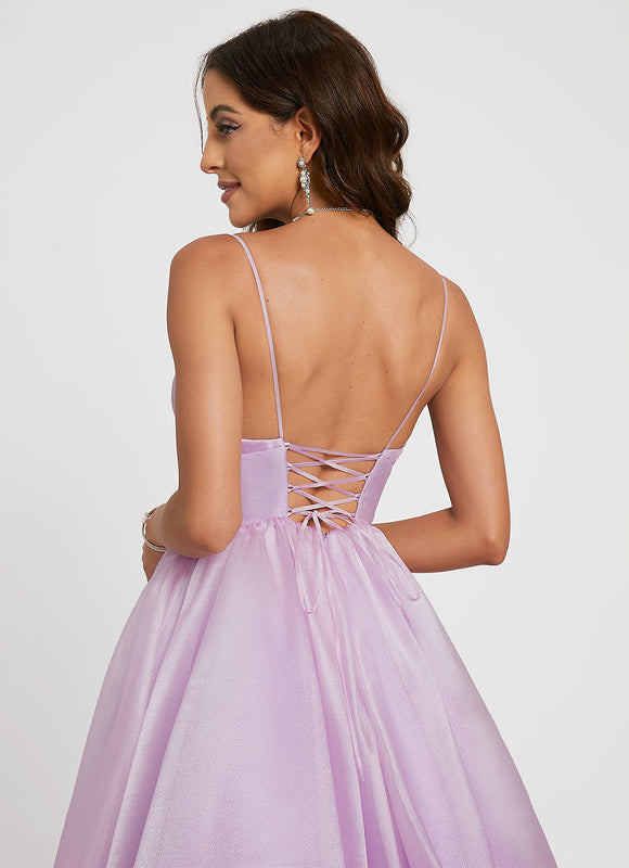Robe Pastel Lilas Col V Traîne Élégant - gallery 5