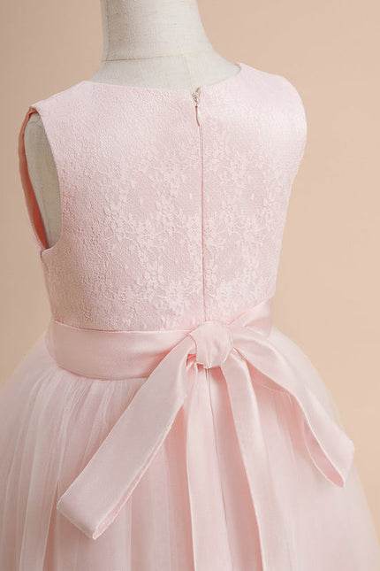 Robe Pastel Rose Col Rond Satin Tulle - gallery 2