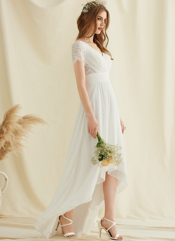 Robe Pastel Blanche Col V Asymétrique - gallery 4