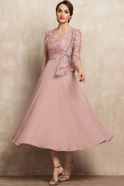 Robe Pastel Rose Mousseline Dentelle Élégante - gallery 3