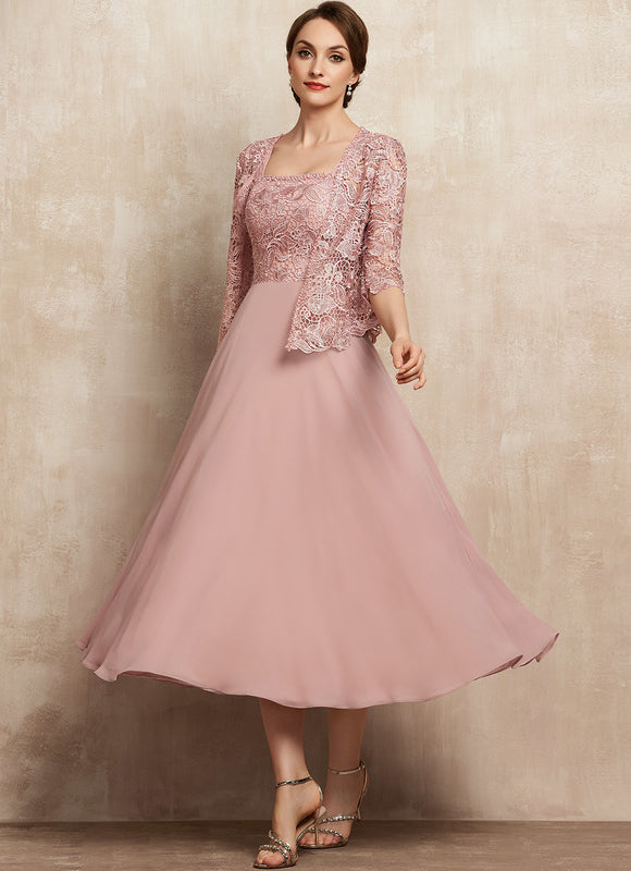 Robe Pastel Rose Mousseline Dentelle Élégante - gallery 3